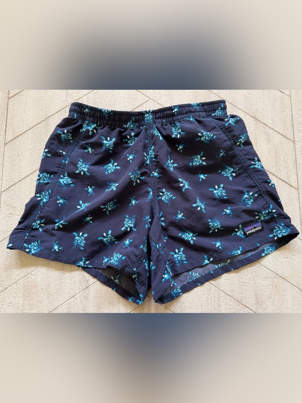 Patagonia XXS Baggies Shorts Blue Turtle Print Recycled Nylon Women’s Outdoor